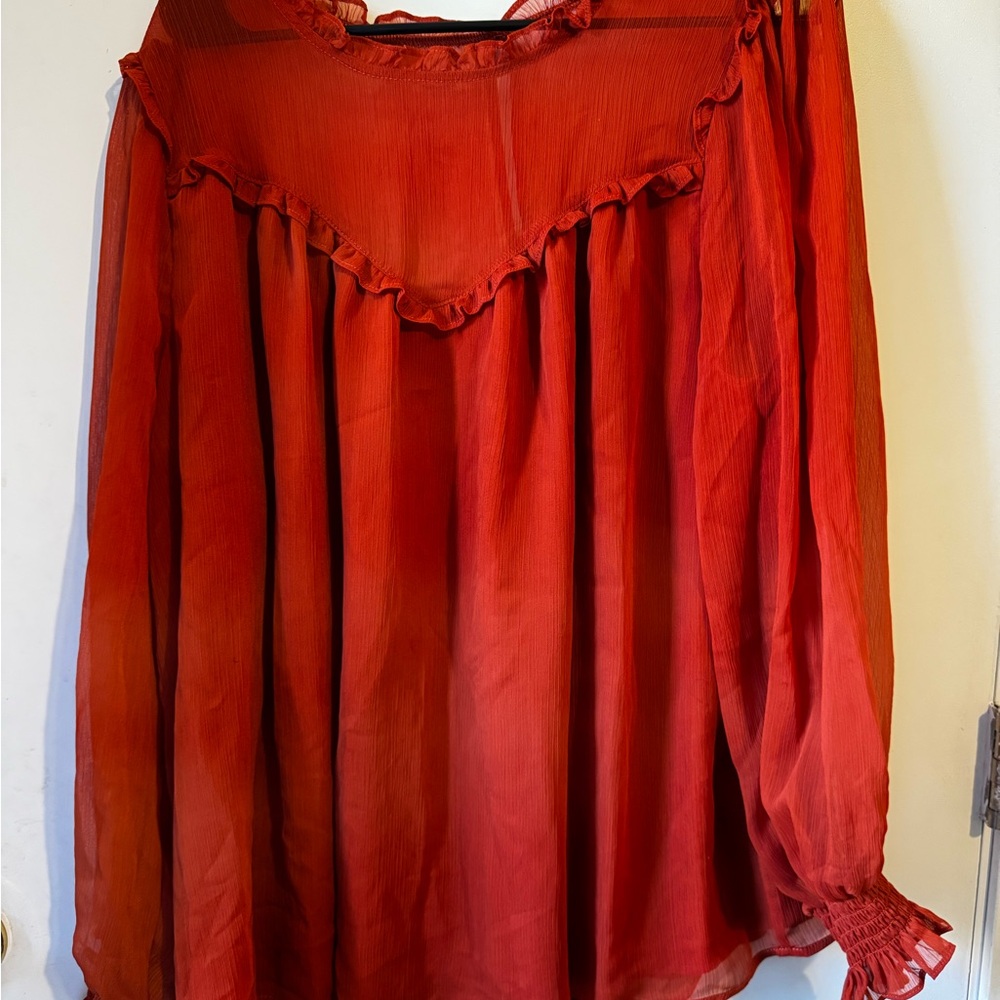 Torrid Red Orange Ruffled Long Sleeve Blouse